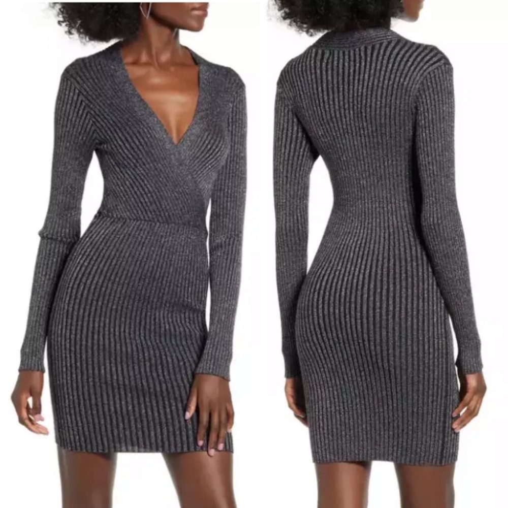 NWT WYLDR Bold Silver Stripe Metallic Mini Dress